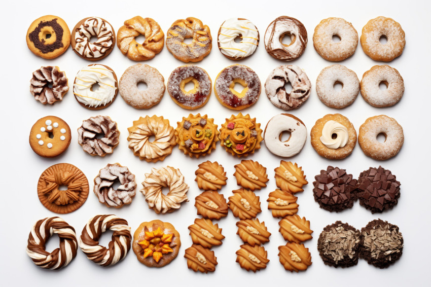 A picture of a variety of christmas cookies on a plain white bac