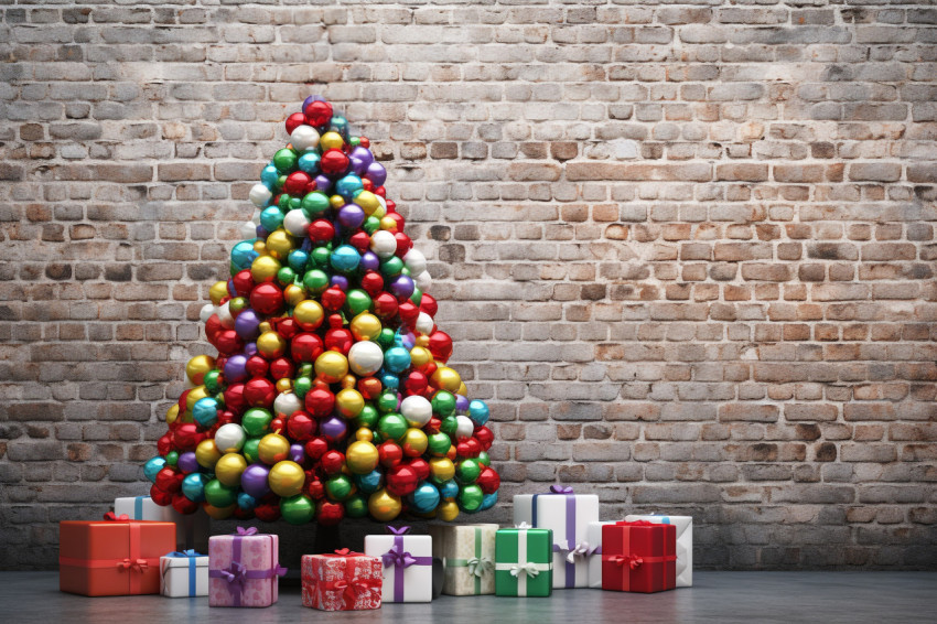 A picture of a christmas tree with colorful ornaments and presen