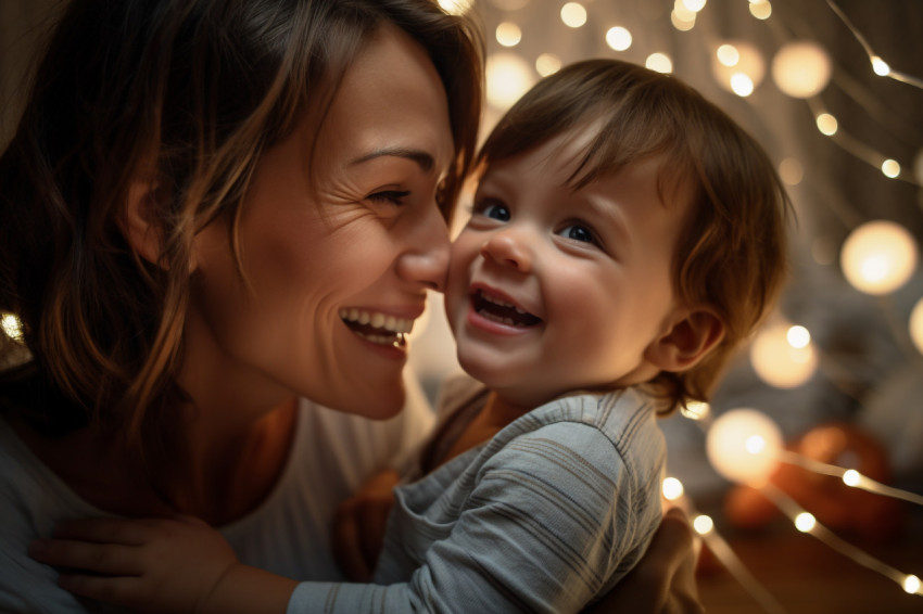 A photo of a mother and her baby celebrating New Year at home