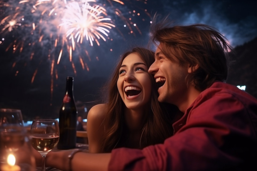 A picture of a young couple having fun at a New Years Eve party