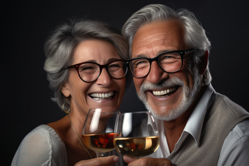 A picture of a happy couple holding glasses of sparkling wine