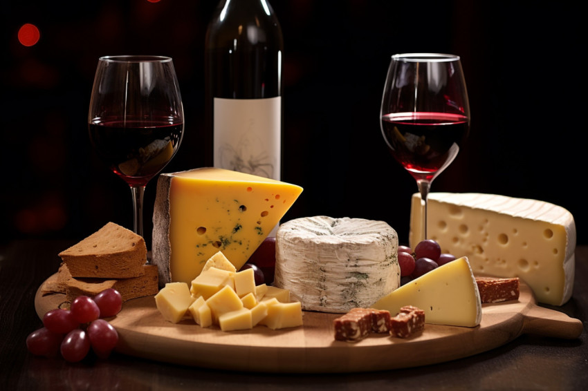 A picture of a wine and cheese pairing that was provided during