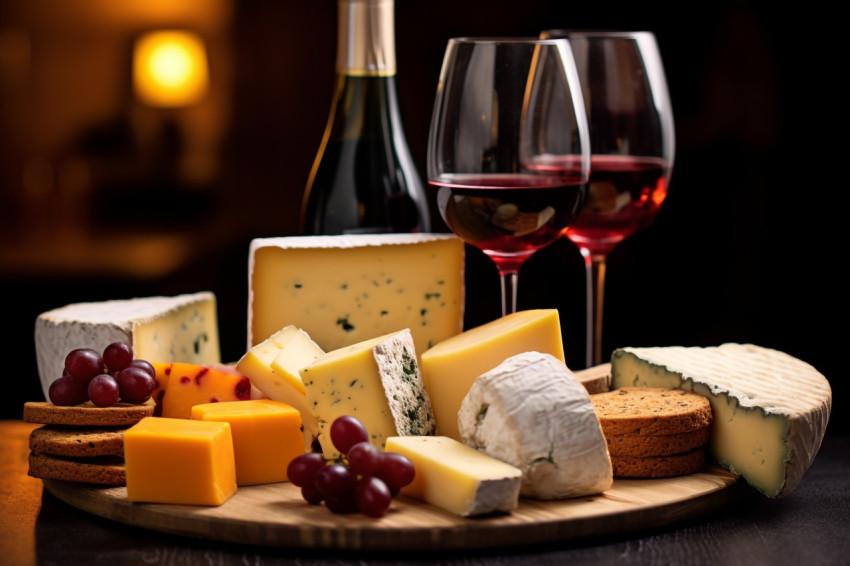 A picture of a wine and cheese pairing that was provided during