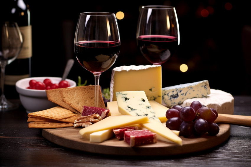 A picture of a wine and cheese pairing that was provided during