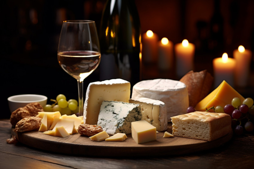 A picture of a wine and cheese pairing that was provided during