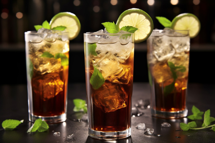 Picture of a cuba libre drink with lime and ice