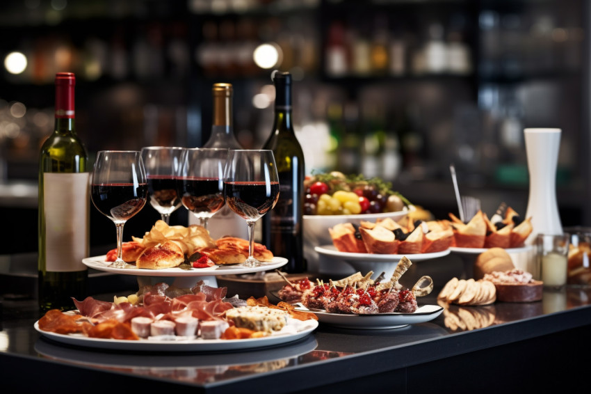 Restaurant catering services that offer snacks and wine