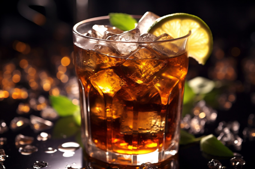 Picture of a cuba libre drink with lime and ice