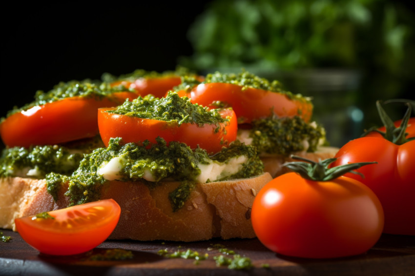 Picture of juicy tomatoes on top of fresh bread