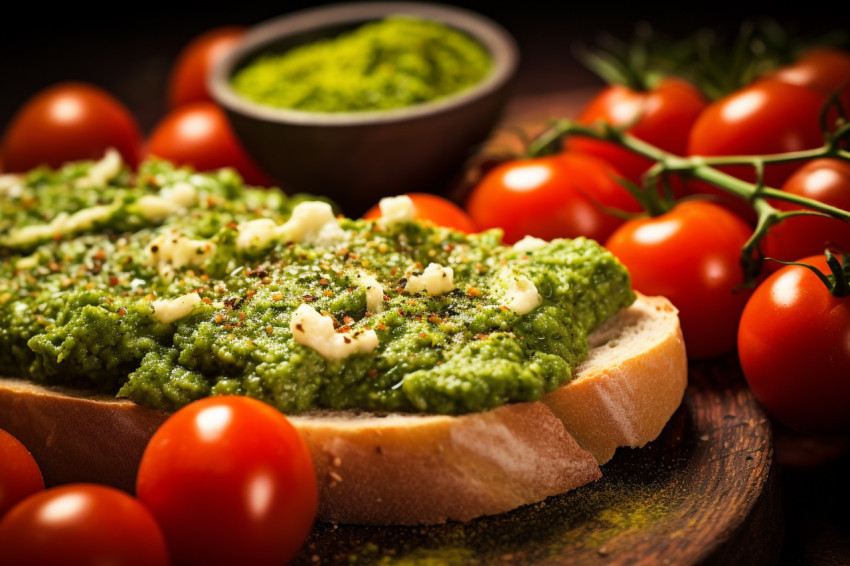 Picture of juicy tomatoes on top of fresh bread