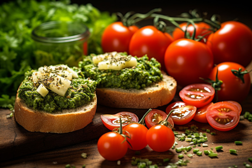 Picture of juicy tomatoes on top of fresh bread