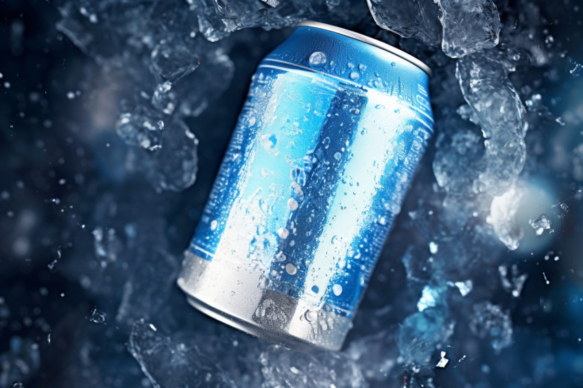 A photo of the top of a cold drink can that is covered in frost