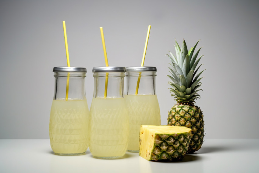 A picture of a pineapple drink called tepache in reusable glass