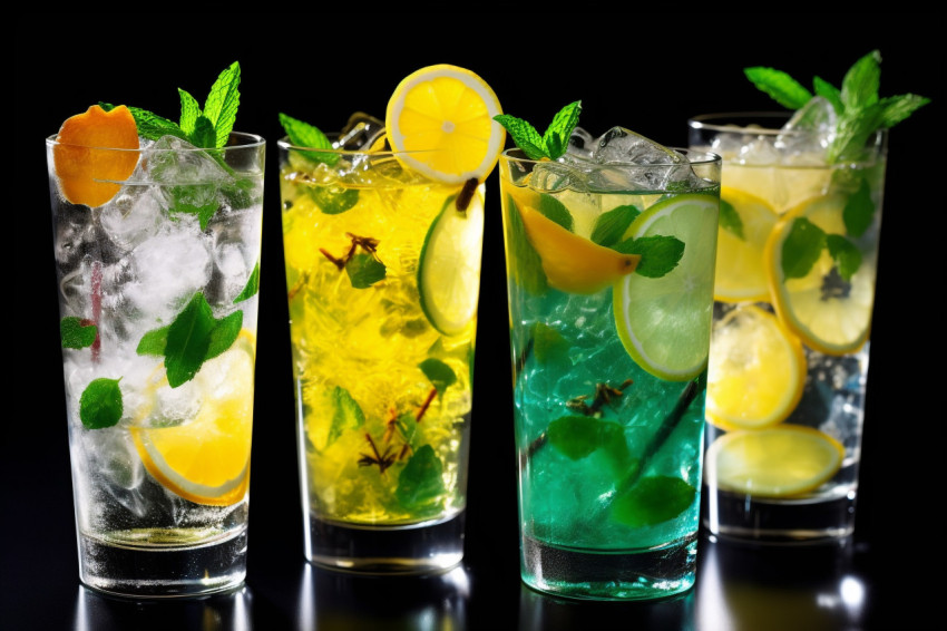 A cold and refreshing lemonade drink with lemon mint and ice