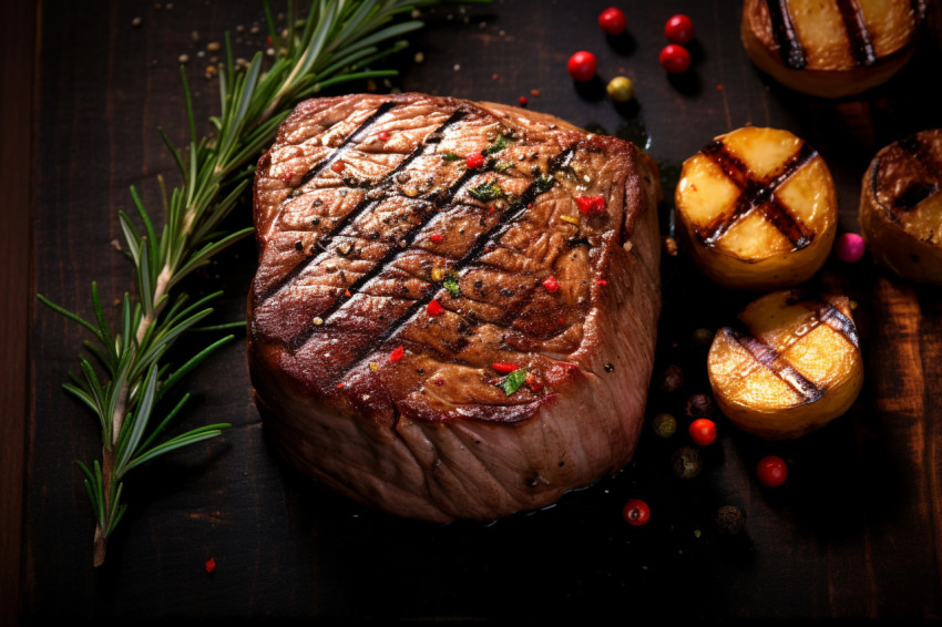 Picture of a grilled steak with roasted potato