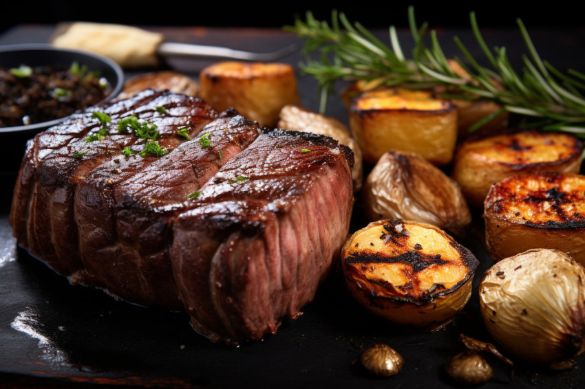 Picture of a grilled steak with roasted potato