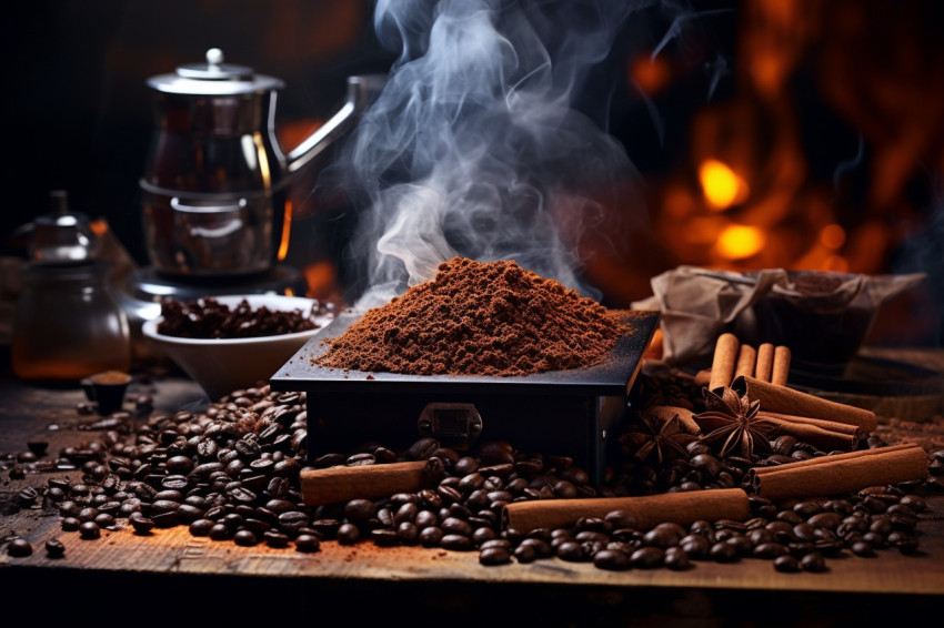 A picture of roasted coffee beans being mixed together