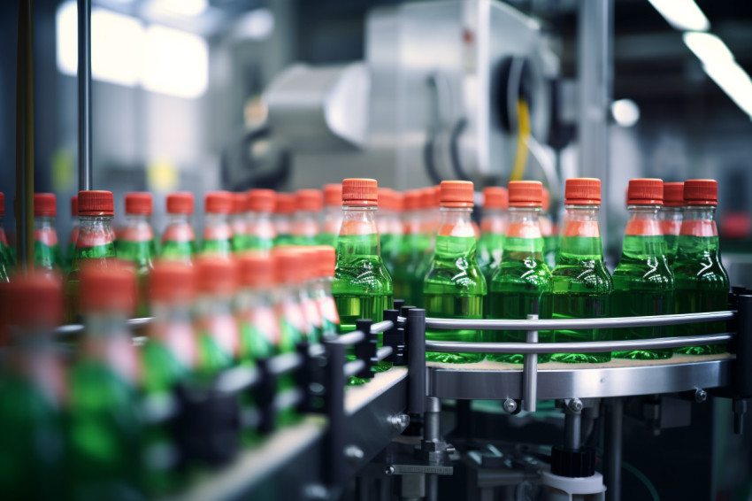 A picture of the inside of a beverage factory showing the machin