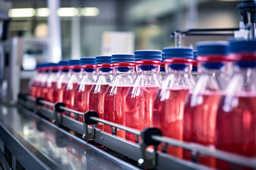 A picture of the inside of a beverage factory showing the machin