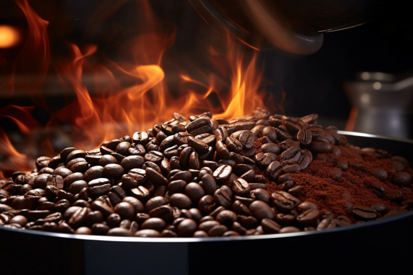 A picture of roasted coffee beans being mixed together