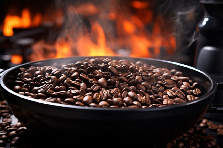 A picture of roasted coffee beans being mixed together