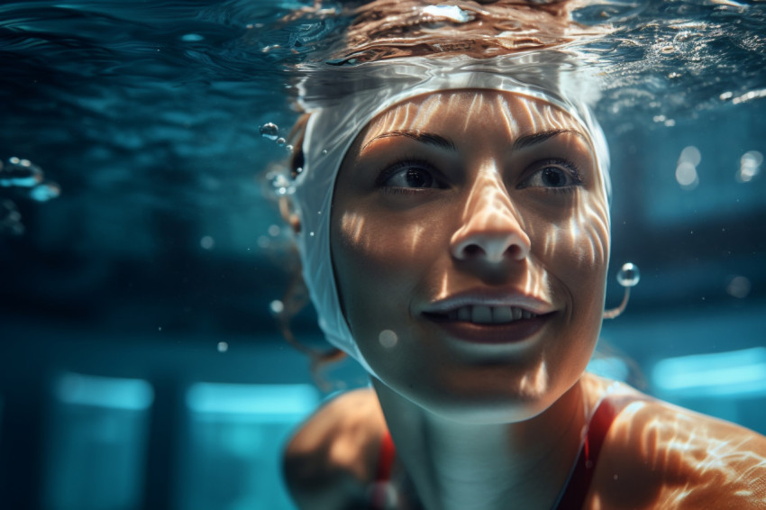 Photo of an athlete swimming underwater in a pool