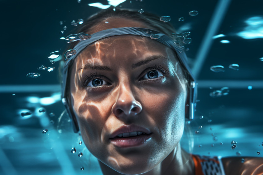 Photo of an athlete swimming underwater in a pool