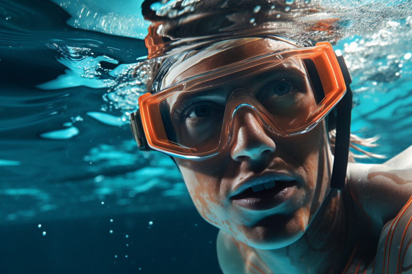 Photo of an athlete swimming underwater in a pool