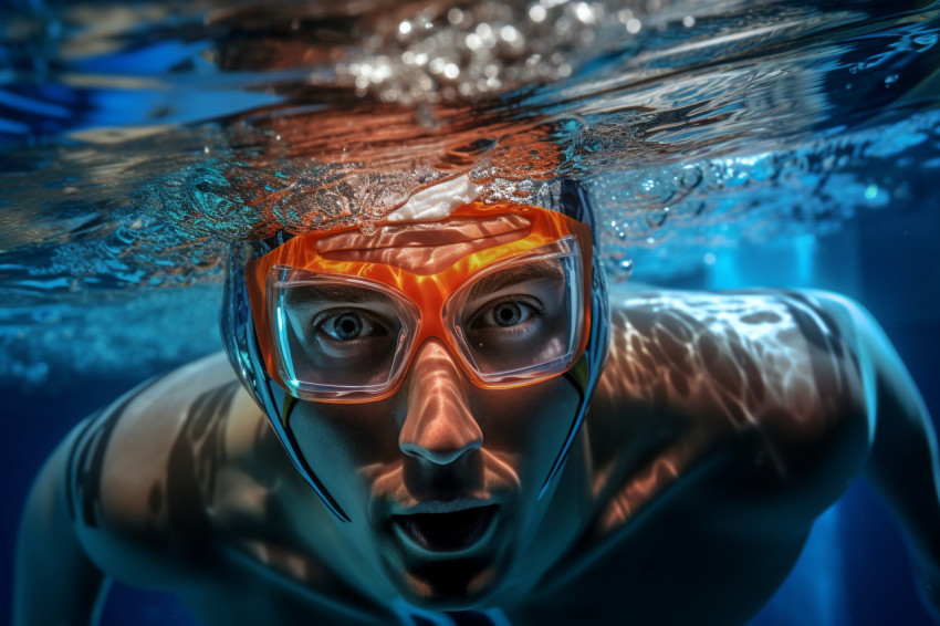 Photo of an athlete swimming underwater in a pool