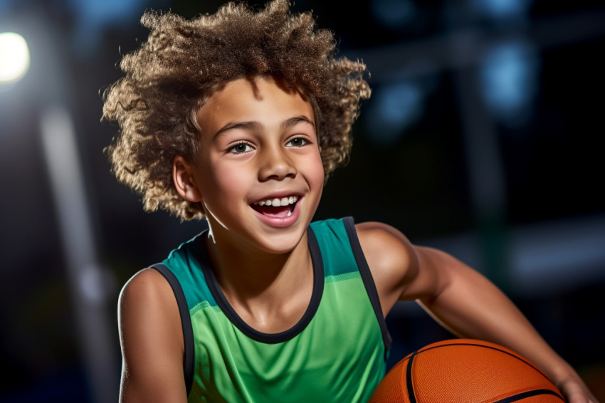 Picture of a young basketball player dribbling the ball