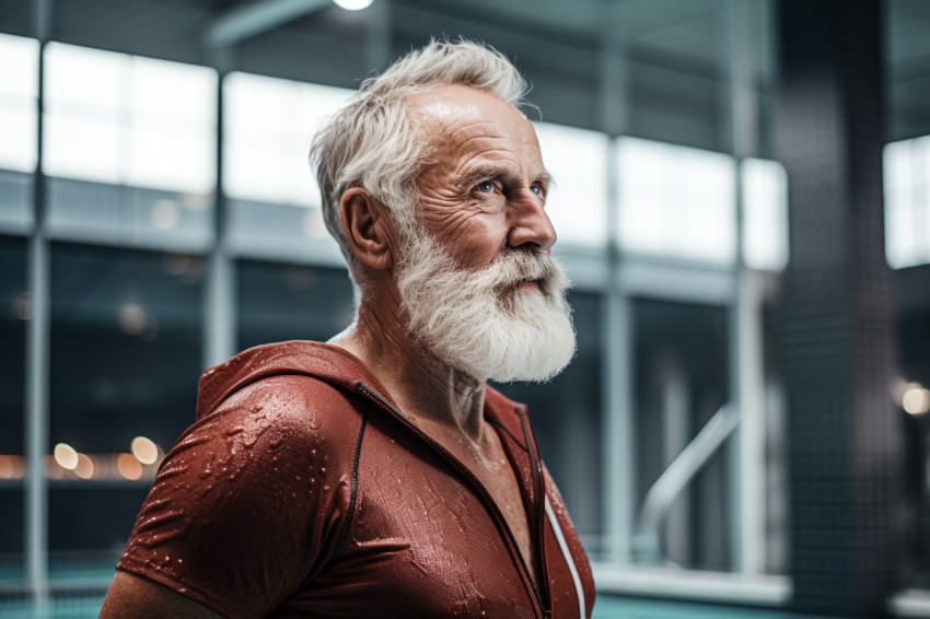 Picture of an older man next to the indoor pool