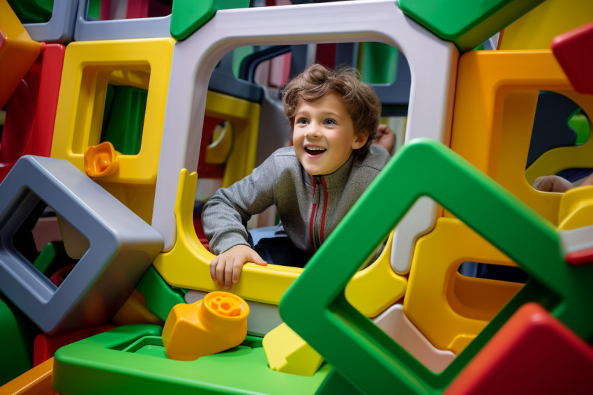 A photo of children riding down slides in an indoor playground