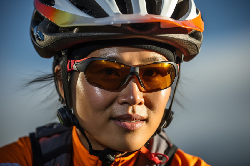 A picture of a woman from asia riding a bicycle