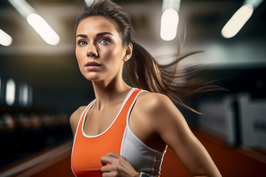 Picture of a young woman exercising inside