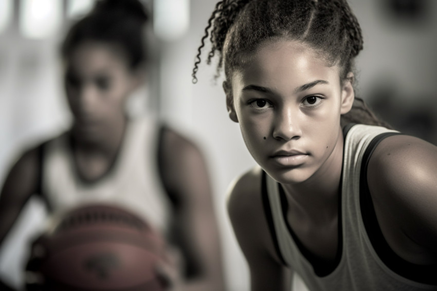 Picture of a happy girl player with the ball she uses in games