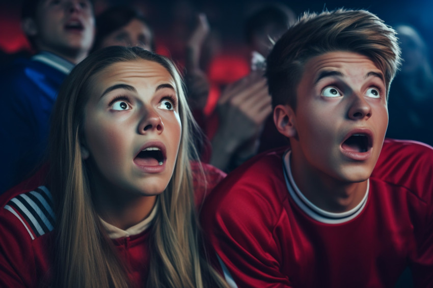 A photo of surprised young people