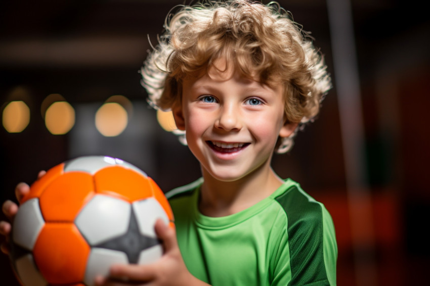 Picture of a young boy with a soccer ball inside