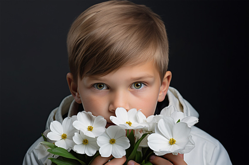 A photo of children giving a white flower