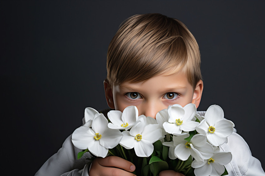 A photo of children giving a white flower