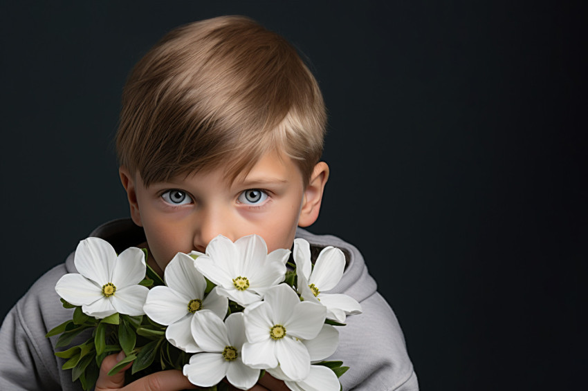 A photo of children giving a white flower