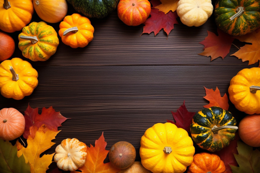 A picture of a Thanksgiving or fall holiday scene taken from above