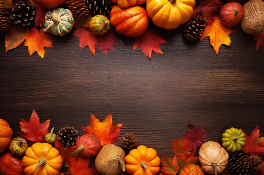 A picture of a Thanksgiving or fall holiday scene taken from above