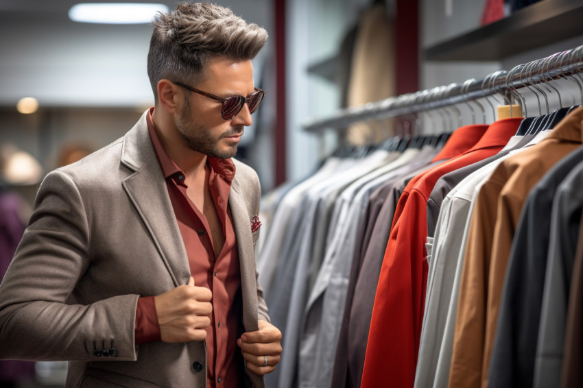 A picture of a fashionable man shopping for mens clothes