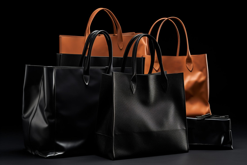 Black shopping bags on a black background for sale on black friday