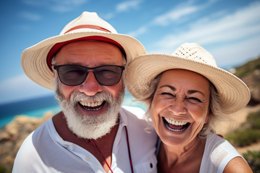 A picture of an older couple having fun on their holiday