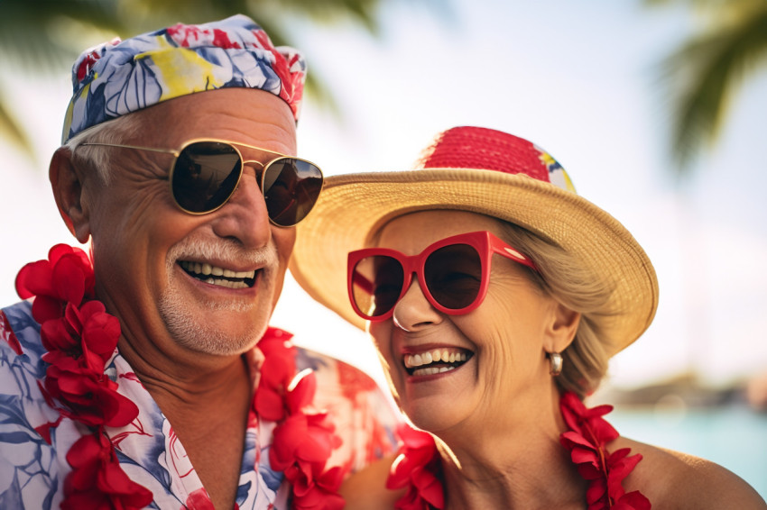 A picture of an older couple having fun on their holiday