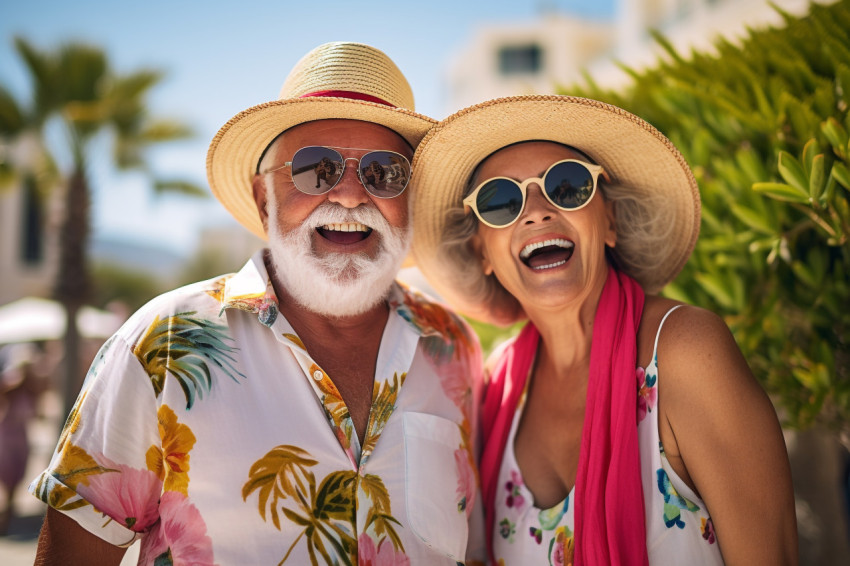 A picture of an older couple having fun on their holiday