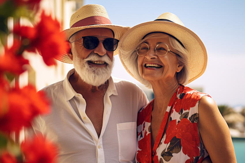 A picture of an older couple having fun on their holiday