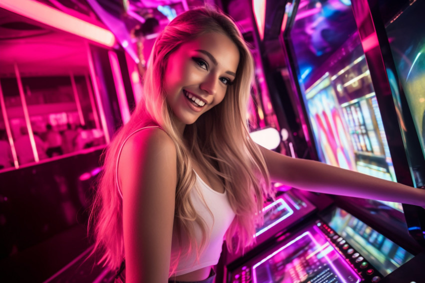 A photo of a female tourist taking a selfie inside a Ferris wheel cabin at an amusement park in the old town square