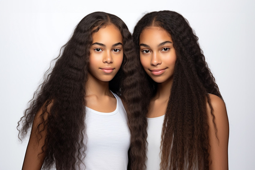 A picture of two pretty teenage girls one of African American descent and long black hair